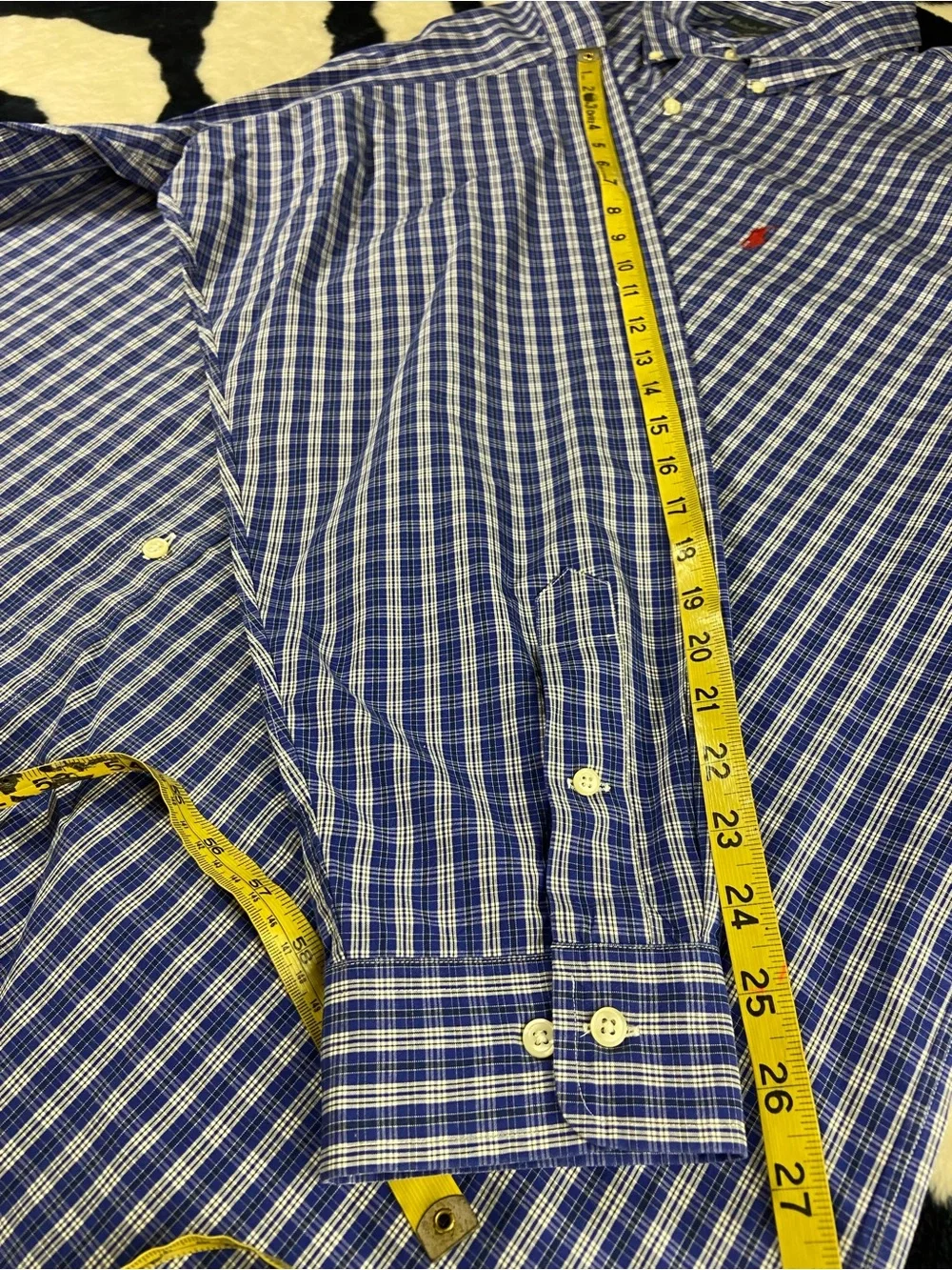 Ralph Lauren Blue White Plaid Button-Down Shirt Classic Fit Long Sleeve